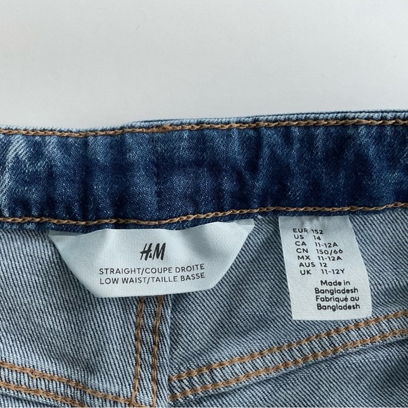 H&M Girls Straight Leg Jeans Sz 14 Blue Low Waist Denim Side Pockets Casual - Picture 2 of 10
